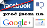 Divnej Brouk - banner Facebook dislike, unlike vs Google+ 1, logo, jsem na: